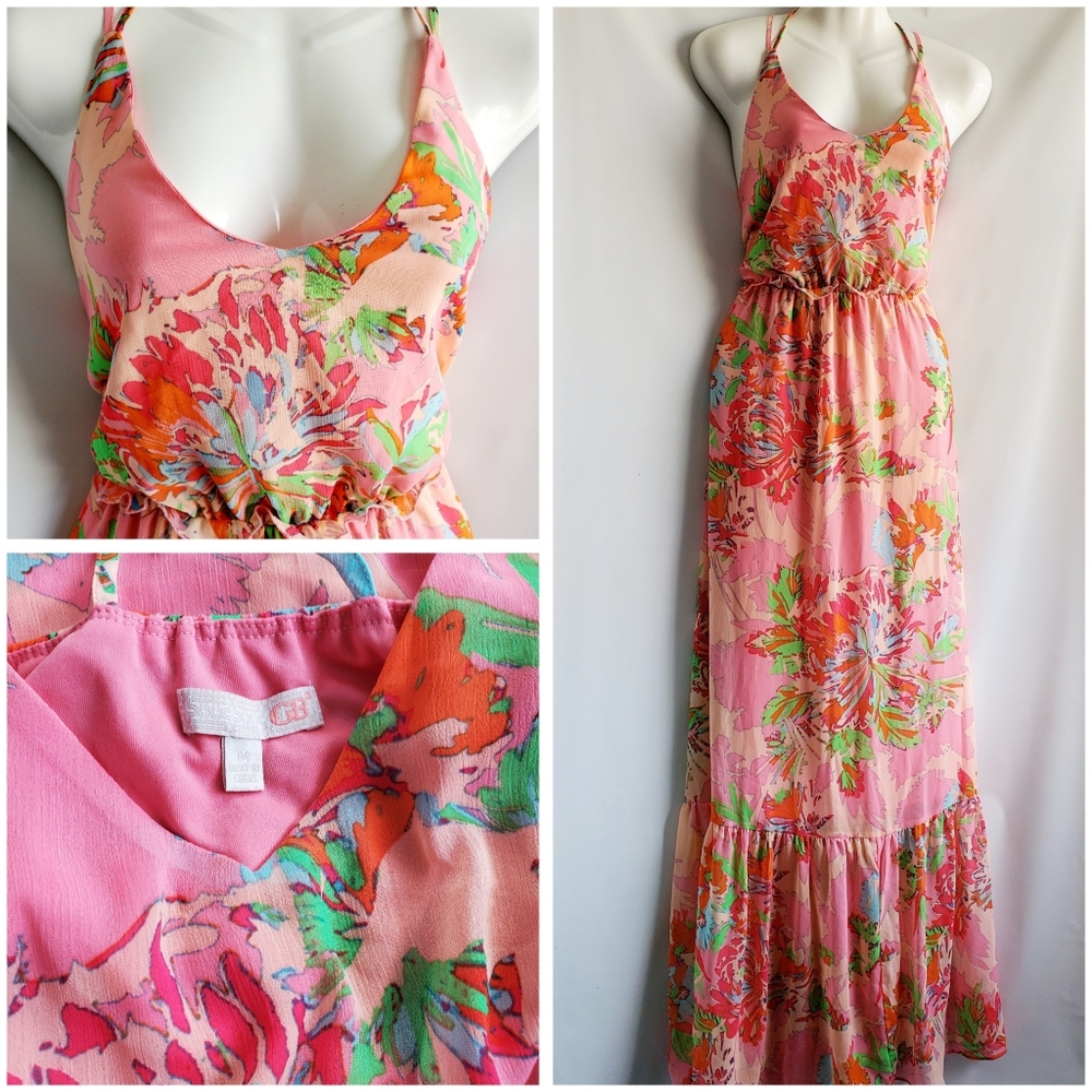 GB Chiffon Floral Colorful Maxi Dress